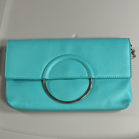 Handbags - Aqua Clutch with Silver Accent